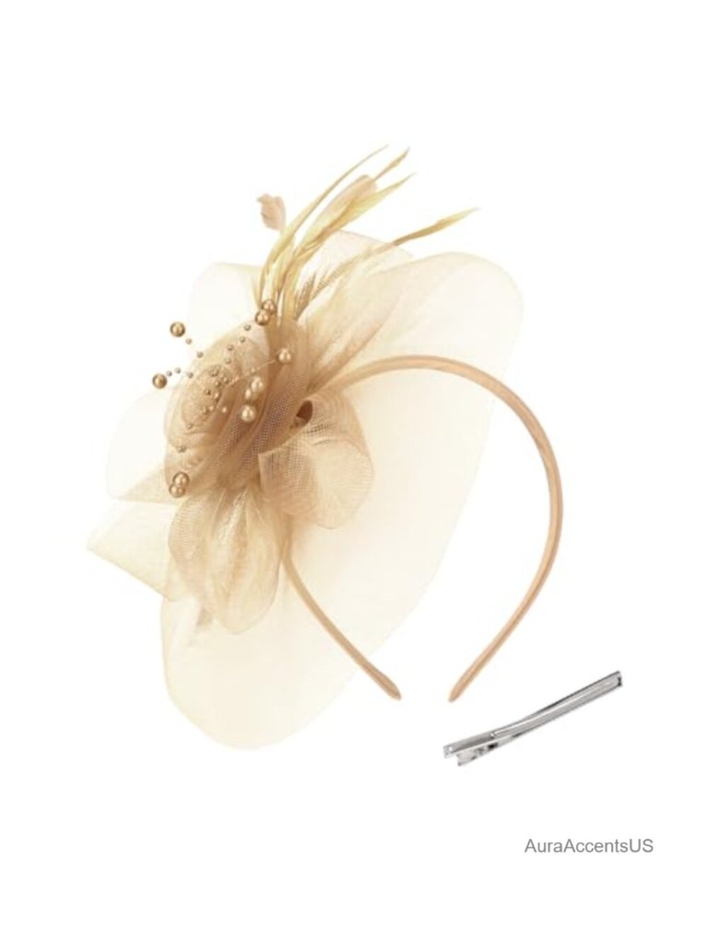 Feather Fascinator Hat with Headband & Clip Tea Party Derby